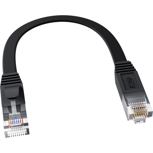 GCR Патч-корд 0.5m PROF плоский прямой кат.7 ethernet, медь, черный, RJ45, T568B