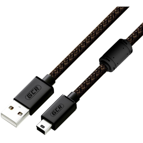 GCR Кабель PROF 3.0m USB 2.0, AM/mini 5P, черно-прозрачный, ферритовое кольцо, 28/24 AWG, экран, армированный, морозостойкий, GCR-51199