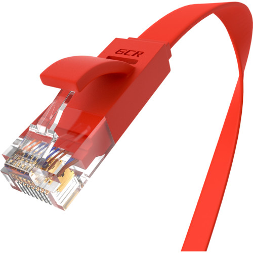 GCR Патч-корд PROF плоский прямой 1.0m, UTP медь кат.6, красный, 30 AWG, ethernet high speed 10 Гбит/с, RJ45, T568B, GCR-53083