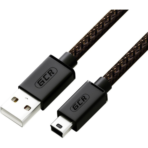 GCR Кабель PROF 2.5m USB 2.0, AM/mini 5P, черно-прозрачный, 24/22 AWG, экран, армированный, морозостойкий, GCR-51880