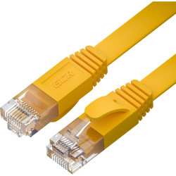 GCR Патч-корд PROF плоский прямой 0.5m, UTP медь кат.6, желтый, 30 AWG, ethernet high speed 10 Гбит/с, RJ45, T568B, GCR-52822