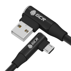 GCR Кабель PREMIUM 0.3m MicroUSB угловой для PowerBank, силикон черный, AL case черный, GCR-53907