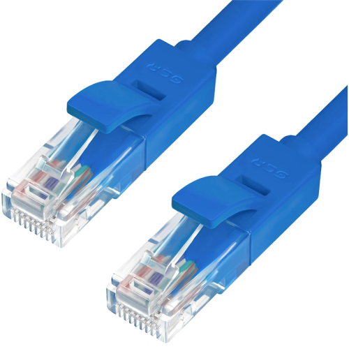 GCR Патч-корд перекрестный ethernet 1.0m UTP кат.5е, синий, RJ45, литой