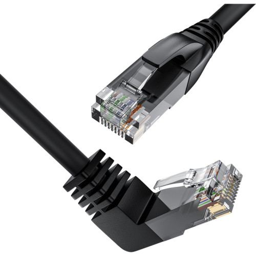 GCR Патч-корд прямой 15.0m UTP кат.5e, черный, верхний угол, литой, ethernet high speed, RJ45, T568B