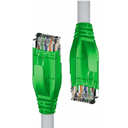 Патч-корд прямой 0.5m UTP кат.5e, серый, зеленые коннекторы, 24 AWG, литой, ethernet high speed 1 Гбит/с, RJ45, T568B