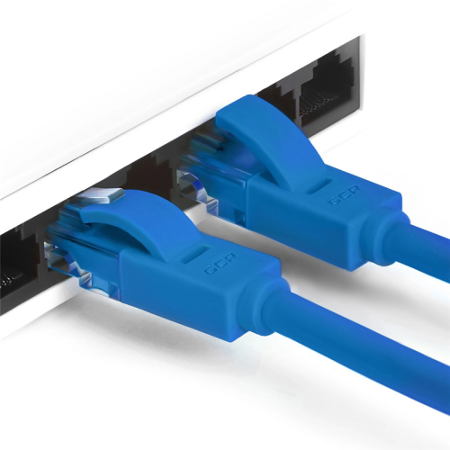 GCR Патч-корд перекрестный ethernet 1.0m UTP кат.5е, синий, RJ45, литой