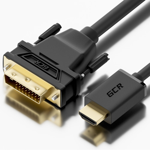 Greenconnect Кабель HDMI-DVI 1.0m черный, OD7.3mm, 28/28 AWG, позолоченные контакты, 19pin AM / 24+1M AM double link, GCR-HD2DVI1-1.0m, тройной экран