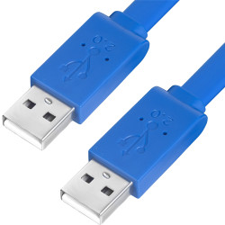 GCR Кабель PROF 5.0m USB 2.0, AM/AM, плоский, синий, морозостойкий