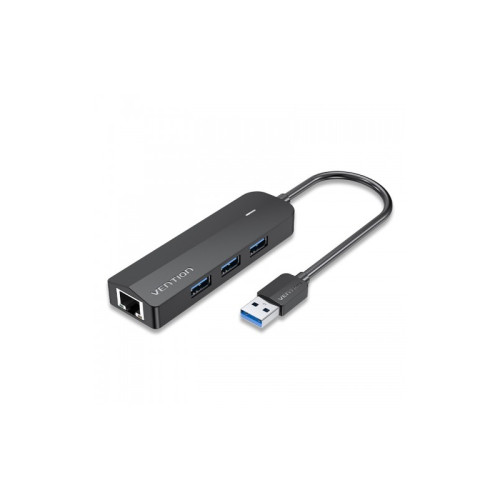 Сетевой адаптер Vention USB 3.0 M/Gigabit Ethernet RJ45 F+OTG хаб 3xUSB Черный - 0.15м.