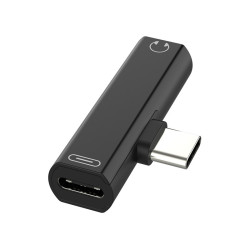 GCR Переходник USB Type C > 3.5mm mini jack + TypeC, черный, GCR-UC2AUX