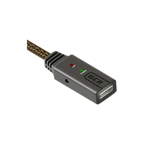 GCR Удлинитель активный 10.0m USB 2.0, AM/AF, GOLD, черно-прозрачный, с усилителем сигнала Premium, 24/22 AWG, разъём для доп.питания, 44-050618