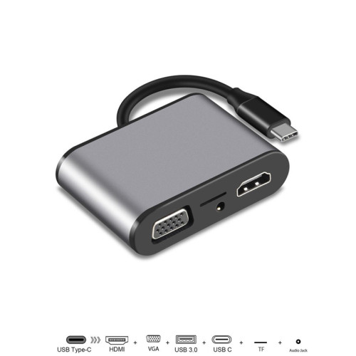 Aдаптер/ Aдаптер USB3.1 Type-CM-->HDMI +VGA+3XUSB +PD charging+TF+AUDIO,Aluminum Shell, VCOM <CU425>