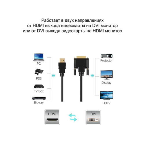 Кабель/ Кабель HDMI AM/DVI(24+1)M, 10м, CU, 1080P@60Hz, 2F, VCOM <CG484GD-10M>