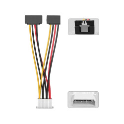 Кабель-переходник питания Vention  MOLEX 4pin M / 2 x SATA 15pin F угол 90 - 0.15м