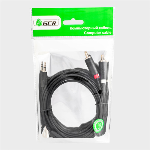 Greenconnect Кабель-переходник аудио 20.0m jack 3,5mm / 2 х RCA , черный, M/M, GCR-51731