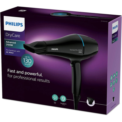 Фен Philips/ Фен электрический, 2100 Вт, ионизация, 6 настроек температуры/скорости воздушного потока, насадка-концентратор 9 мм, холодный обдув, черный