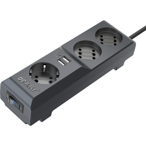 Сетевой фильтр/ Surge protector Pilot 3G 3xGP euro outlets, 10А/2.2кВа, 2xUSB, 10m, grafit