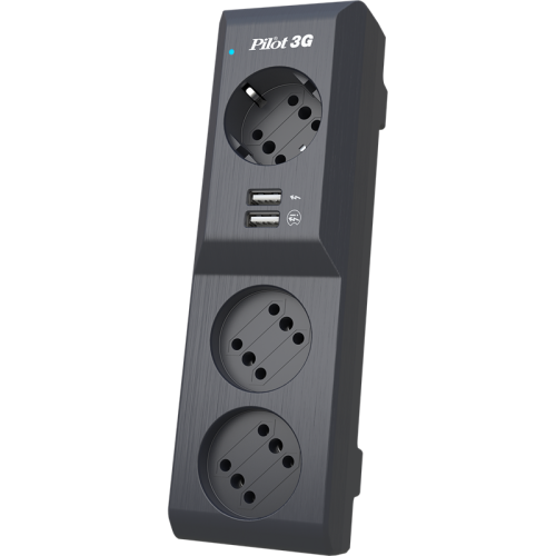 Сетевой фильтр/ Surge protector Pilot 3G 3xGP euro outlets, 10А/2.2кВа, 2xUSB, 10m, grafit