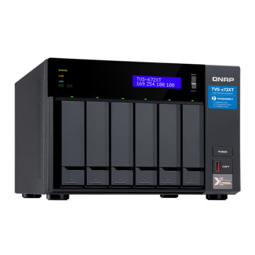 Сетевое хранилище без дисков/ SMB QNAP TVS-672XT-i3-8G 6-Bay NAS, Intel Core i3-8100T 4-core 3.1 GHz Processor, 8GB DDR4 RAM (max 32GB RAM), 6x 2.5