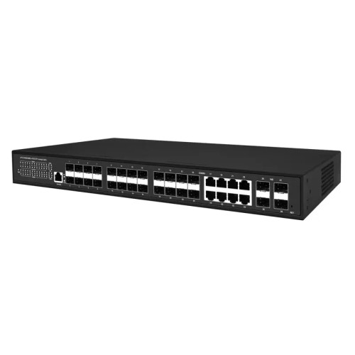 Управляемый L3 коммутатор Gigabit Ethernet на 16xGE SFP + 8xGE Combo (RJ45 + SFP) + 4x10G SFP+ Uplink. Порты: 16 x GE SFP (1000Base-X) + 8 x GE Combo Port (RJ45 + SFP) + 4 x 10G SFP+ Uplink, Консольный порт, Уровень управления L3 (Full managed), Поддержка