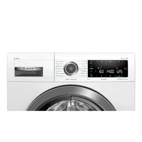 Serie I 8, загрузка 1-9кг, 1400 об/мин, Энергопотребление А-30%, Home Connect, 4D Wash System, i-Dos, EcoSilence Drive, АquaStop, AntiVibration, VarioDrum барабан, Внутренняя подсветка барабана, Большой многофункциональный LED дисплей: Продолжительность п