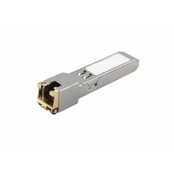 Медный SFP модуль Gigabit Ethernet с разъемом RJ45. Скорость 1000 Мбит/с. Интерфейс: SERDES. Расстояние передачи  - до 100 м. Размеры (ШхВхГ): 14,3x12,7x63мм. Вес: 0,03кг. Рабочая температура: -40…+85°С.