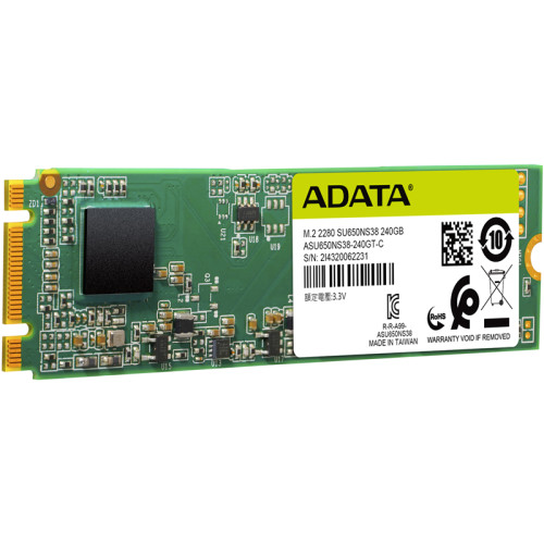 Твердотельный накопитель/ ADATA SSD Ultimate SU650, 240GB, M.2(22x80mm), SATA3, 3D TLC, R/W 550/500MB/s, IOPs 80 000/60 000, TBW 140, DWPD 0.5 (3 года)