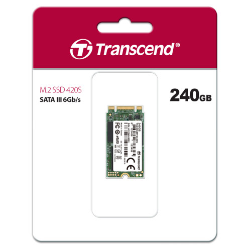 Твердотельный накопитель/ Transcend SSD 420S, 240GB, M.2(22x42mm), SATA3, 3D TLC, R/W 500/430MB/s, IOPs 40 000/75 000, TBW 80, DWPD 0.3 (3 года)