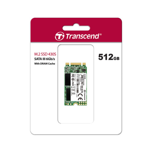 Твердотельный накопитель/ Transcend SSD 430S, 512GB, M.2(22x42mm), SATA3, 3D TLC, R/W 560/500MB/s, IOPs 80 000/85 000, DRAM buffer 512MB, TBW 280, DWPD 0.3 (5 лет)