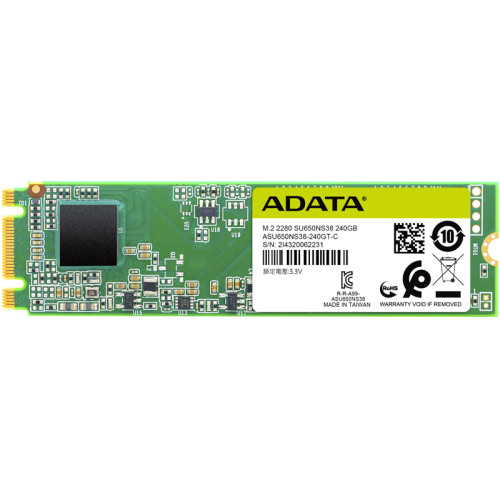 Твердотельный накопитель/ ADATA SSD Ultimate SU650, 240GB, M.2(22x80mm), SATA3, 3D TLC, R/W 550/500MB/s, IOPs 80 000/60 000, TBW 140, DWPD 0.5 (3 года)