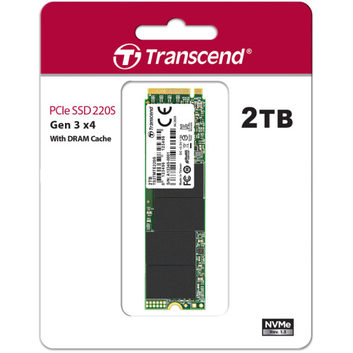 Твердотельный накопитель/ Transcend SSD MTE220S, 2048GB, M.2(22x80mm), NVMe 1.3, PCIe 3.0 x4, 3D TLC, R/W 3500/2900MB/s, IOPs 340 000/360 000, DRAM buffer 1024MB, TBW 4400, DWPD 1.2 (5 лет)