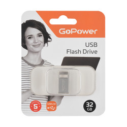 Флеш-накопитель GoPower MINI 32GB USB2.0 металл серебряный (1/50/1000)