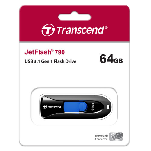 Флеш-накопитель/ Transcend 64GB JetFlash 790 (Black/blue)