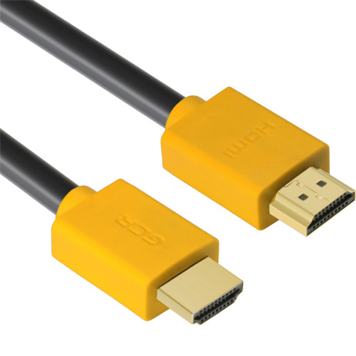 GCR Кабель 1.8m HDMI версия 1.4, черный, желтые коннекторы, OD7.3mm, 30/30 AWG, позолоченные контакты, Ethernet 10.2 Гбит/с, 3D, 4K GCR-HM440-1.8m, экран