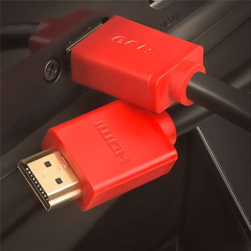 GCR Кабель 1.5m HDMI версия 1.4, черный, красные коннекторы, OD7.3mm, 30/30 AWG, позолоченные контакты, Ethernet 10.2 Гбит/с, 3D, 4K GCR-HM450-1.5m, экран