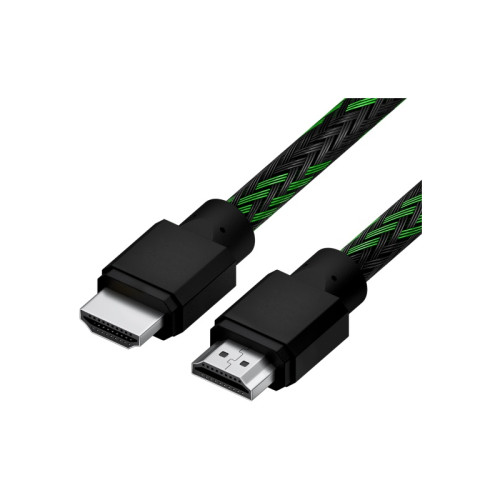 Кабель 2.0m HDMI 2.0, BICOLOR черно-зеленый нейлон, Ultra HD, 4K 60 fps 60Hz/5K*30Hz, 3D, AUDIO, 18.0 Гбит/с, 28AWG