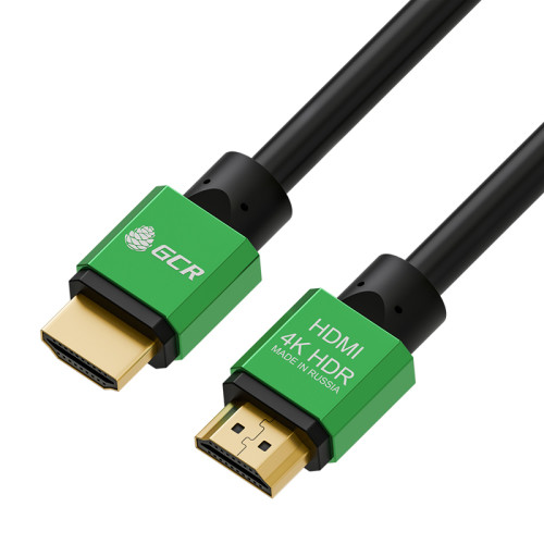 Greenconnect Кабель 0.5m HDMI версия 2.0, HDR 4:2:2, Ultra HD, 4K 60 fps 60Hz/5K*30Hz, 3D, AUDIO, 18.0 Гбит/с, 28/28 AWG, OD7.3mm, тройной экран, черный, AL корпус зеленый