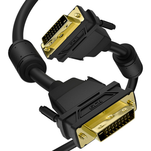 GCR Кабель PROF 1.0m DVI-D, черный, GOLD, ферритовые кольца, OD 8.5mm, 28 AWG, DVI/DVI, 25M/25M, двойной экран, GCR-54237