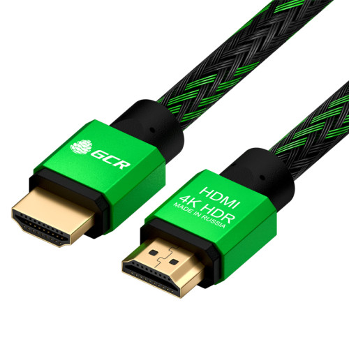 Greenconnect Кабель 1.0m HDMI версия 2.0, HDR 4:2:2, Ultra HD, 4K 60 fps 60Hz/5K*30Hz, 3D, AUDIO, 18.0 Гбит/с, 28/28 AWG, OD7.3mm, тройной экран, BICOLOR нейлон, AL корпус зеленый, GCR-51485