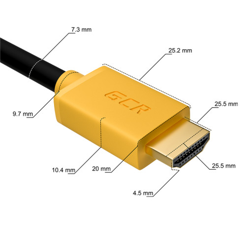 GCR Кабель 2.0m HDMI версия 2.0, HDR 4:2:2, Ultra HD, 4K 60 fps 60Hz/5K*30Hz, 3D, AUDIO, 18.0 Гбит/с, 28/28 AWG, OD7.3mm, тройной экран, черный, желтые коннекторы, GCR-HM441-2.0m