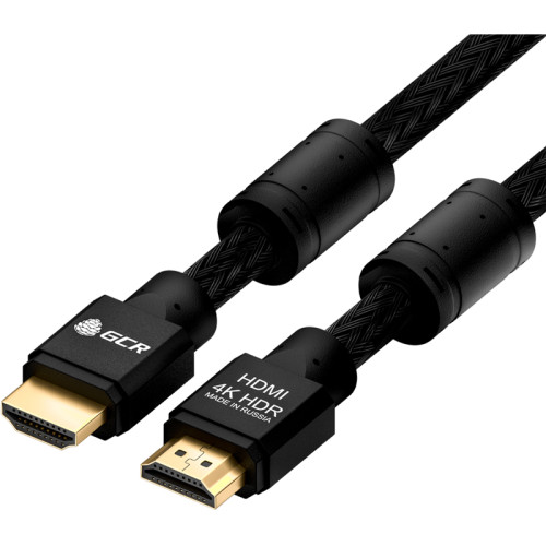 GCR Кабель 7.5m HDMI версия 2.0, HDR 4:2:2, Ultra HD, 4K 60 fps 60Hz/5K*30Hz, 3D, AUDIO, 18.0 Гбит/с, 28/28 AWG, OD7.8mm, тройной экран, черный нейлон, AL корпус черный, фер.кольца, GCR-52193