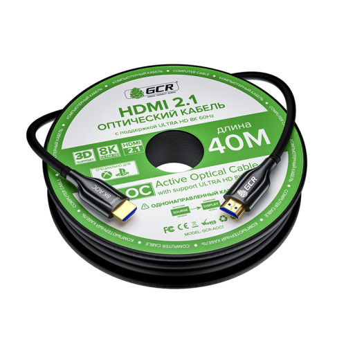 GCR Кабель 40m оптический HDMI 2.1 8K 60Hz, для подключения SmartTV, AppleTV, XBOX Series X, PS5, GCR-52436