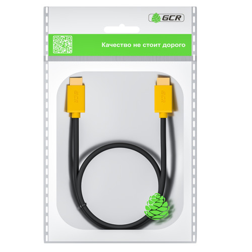 GCR Кабель 15.0m HDMI версия 2.0, HDR 4:2:0, Ultra HD, 4K 60 fps 60Hz/5K*30Hz, 3D, AUDIO, 18.0 Гбит/с, 28/28 AWG, OD7.3mm, тройной экран, черный, желтые коннекторы, GCR-HM441-15.0m