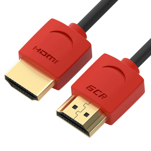 Greenconnect Кабель SLIM 0.5m HDMI 2.0, красные коннекторы Slim, OD3.8mm, HDR 4:2:2, Ultra HD, 4K 60 fps 60Hz, 3D, AUDIO, 18.0 Гбит/с, 32/32 AWG, GCR-51212