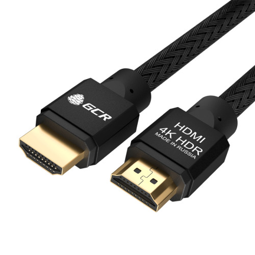 GCR Кабель 3.0m HDMI версия 2.0, HDR 4:2:2, Ultra HD, 4K 60 fps 60Hz/5K*30Hz, 3D, AUDIO, 18.0 Гбит/с, 28/28 AWG, OD7.8mm, тройной экран, черный нейлон, AL корпус черный, GCR-52190