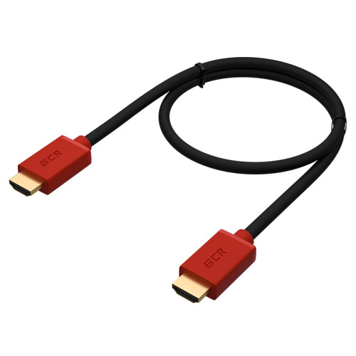 GCR Кабель 2.0m HDMI версия 2.0, HDR 4:2:2, Ultra HD, 4K 60 fps 60Hz/5K*30Hz, 3D, AUDIO, 18.0 Гбит/с, 28/28 AWG, OD7.3mm, тройной экран, черный, красные коннекторы, GCR-HM451-2.0m