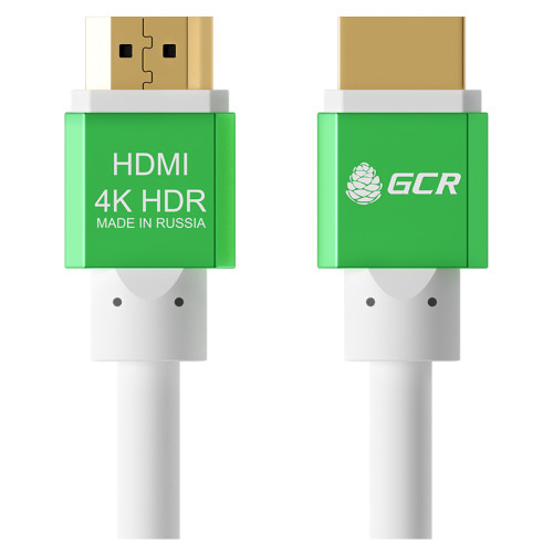 Greenconnect Кабель 1.0m HDMI версия 2.0, HDR 4:2:2, Ultra HD, 4K 60 fps 60Hz/5K*30Hz, 3D, AUDIO, 18.0 Гбит/с, 28/28 AWG, OD7.3mm, тройной экран, белый, AL корпус зеленый, GCR-51295