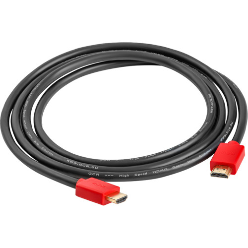 GCR Кабель 1.8m HDMI версия 1.4, черный, красные коннекторы, OD7.3mm, 30/30 AWG, позолоченные контакты, Ethernet 10.2 Гбит/с, 3D, 4K GCR-HM450-1.8m, экран