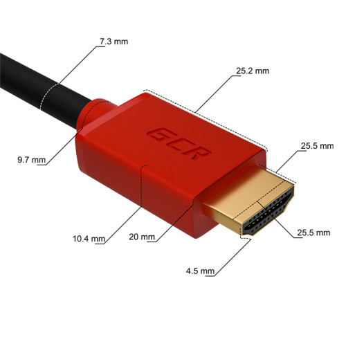 GCR Кабель 3.0m HDMI версия 2.0, HDR 4:2:2, Ultra HD, 4K 60 fps 60Hz/5K*30Hz, 3D, AUDIO, 18.0 Гбит/с, 28/28 AWG, OD7.3mm, тройной экран, черный, красные коннекторы, GCR-HM451-3.0m