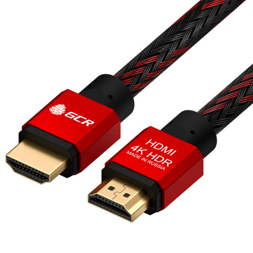 Greenconnect Кабель 0.5m HDMI версия 2.0, HDR 4:2:2, Ultra HD, 4K 60 fps 60Hz/5K*30Hz, 3D, AUDIO, 18.0 Гбит/с, 28/28 AWG, OD7.3mm, тройной экран, BICOLOR нейлон, AL корпус красный, GCR-51488